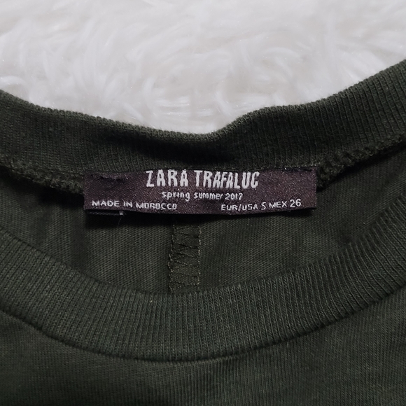 Zara  Trafaluc T-Shirt Olive Green Dress Small - Picture 3 of 5